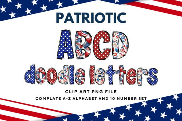 Celebrate American Spirit with Patriotic USA Doodle Alphabet Letters